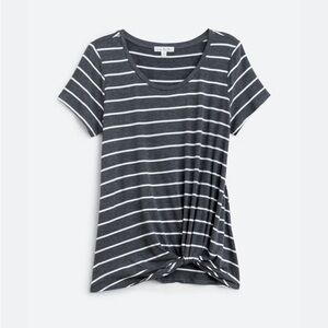 Nine Britton Women's Short Sleeve Striped Top - Charcoal and White